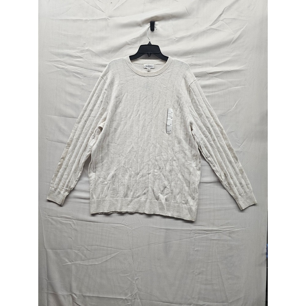 Goodfellow & Co Mens Ribbed Crewneck Pullover Sweater Cream Cotton Size XL